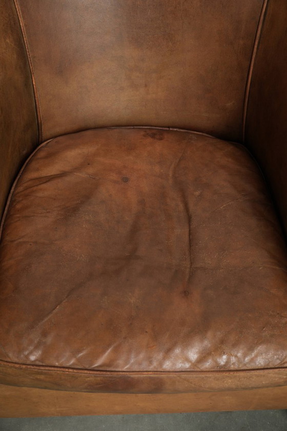 2x Grand Fauteuil Club Robuste en Cuir de Mouton Vintage avec une Belle Patine – Leather (photo 5 of 14)