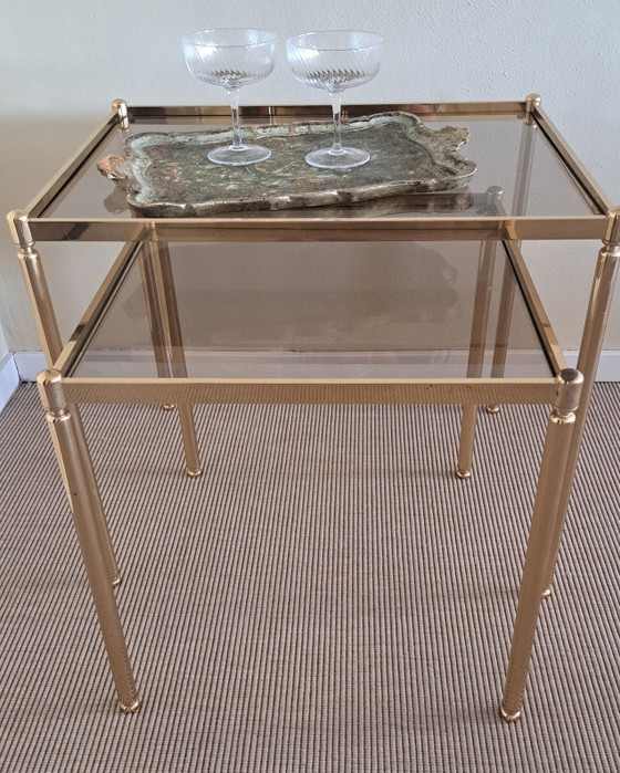 Image 1 of Vintage mimiset goudkleurig metaal rookglas