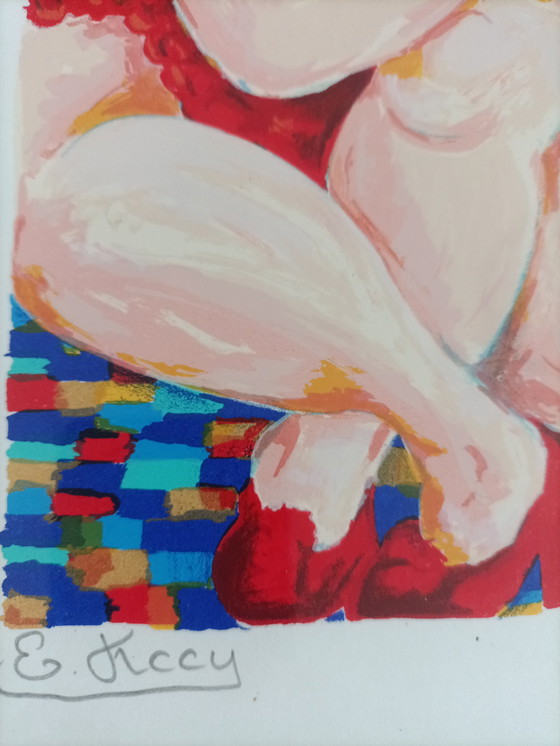 Image 1 of Engelien Kooij – “Sitting woman in red” – original signed silkscreen (116/125)