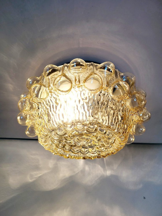 Image 1 of Lampada da parete o da soffitto in vetro vintage, con rilievo a bolle, stile spaziale, anni '70
