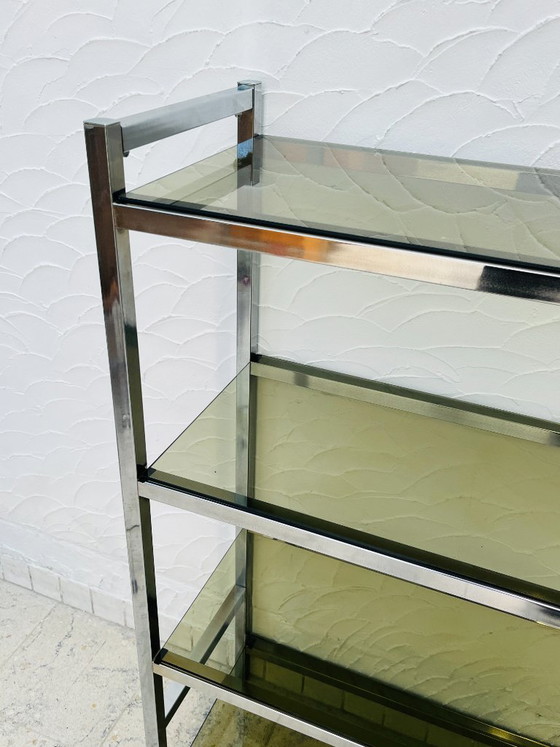 Image 1 of Designplank van chroom en rookglas in Italiaanse stijl uit de jaren 70.