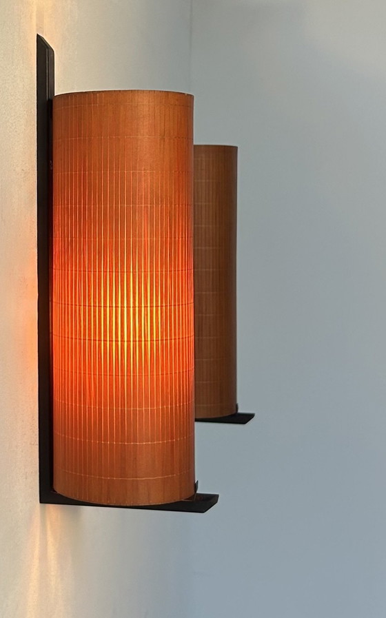 Image 1 of Pair of Vintage Wall Lights, Metal and Wood, France 1960