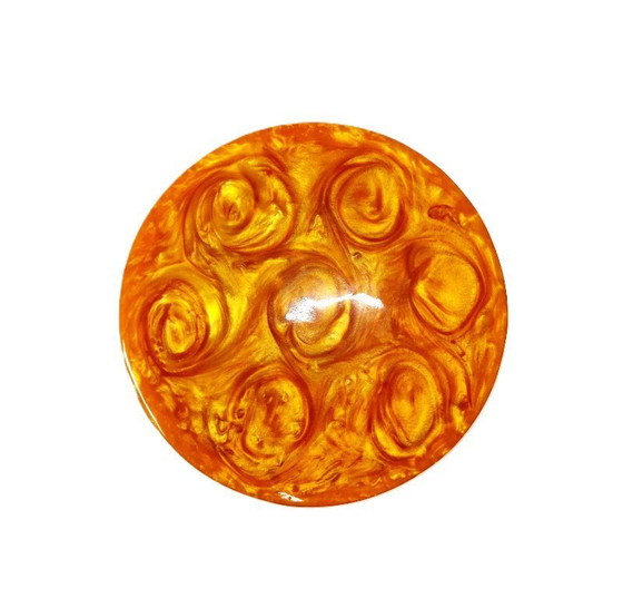 Image 1 of Vintage Catalin bakelieten sieradendoos – Swirled Amber Treasure, Art Deco-bedel uit de jaren 30