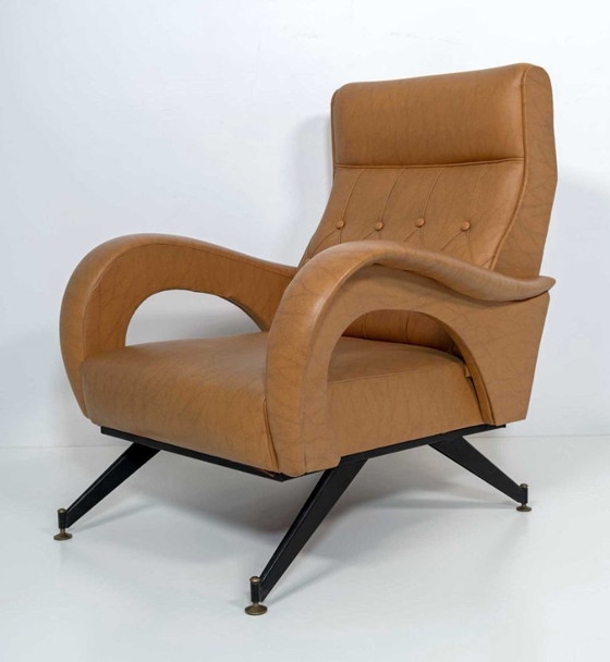 Image 1 of Sillón de cuero italiano de mediados de siglo, estilo Marco Zanuso, década de 1970