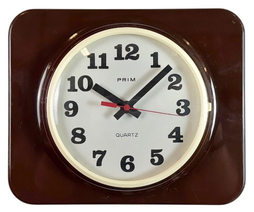 Vintage Brown Plastic Wall Clock from Prim, 1970s