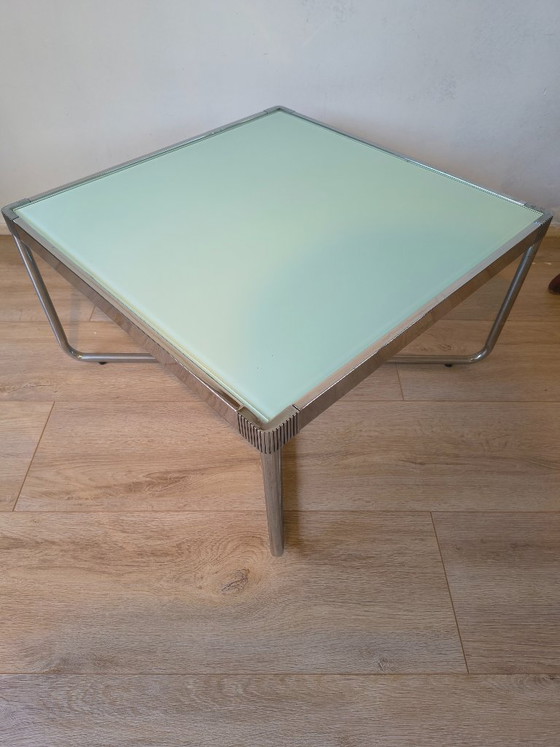 Table basse vintage en chrome – Verre dépoli (Menthe/Verre laiteux) – Tables basses, Métal (photo 5 of 7)