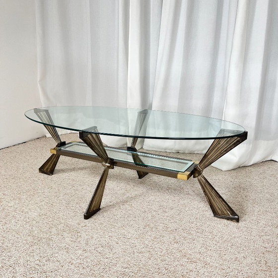 Vintage Italiaanse salontafel van glas, chroom en messing, Hollywood Regency-stijl, jaren 70. – Metal (photo 7 of 19)