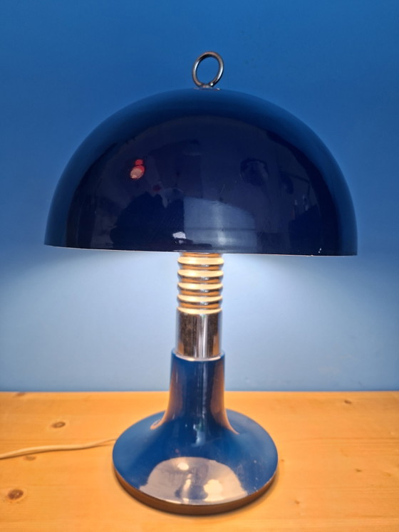 Image 1 of Large deep blue Spanish mushroom table lamp