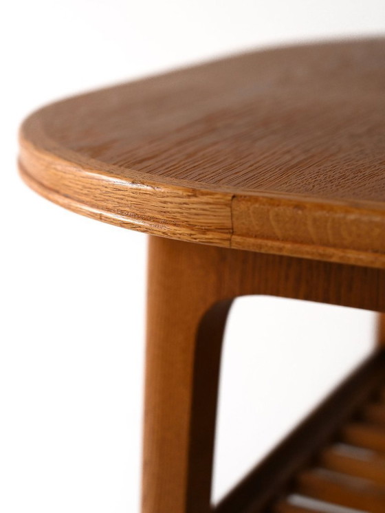 Image 1 of 1960s Scandinavian oak coffee table with slatted shelf