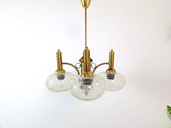 Image 1 of Mid Century Chandelier / Vintage Pendant Light / Rustic Elegant Light Fixture / Yugoslavia 1970's / Hanging Lamp