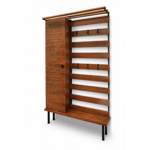 Vintage hallway closet with coat rack and shoe cabinet from the 1960s