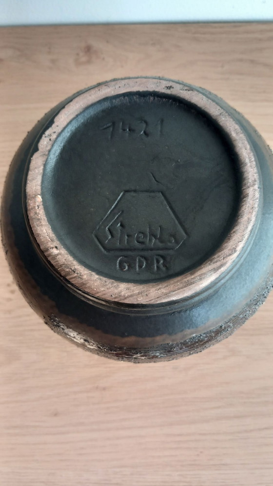 Vintage Strehla Keramik design vase (Model 1421), DDR / Fat Lava, Ceramic, Brown (photo 6 of 6)