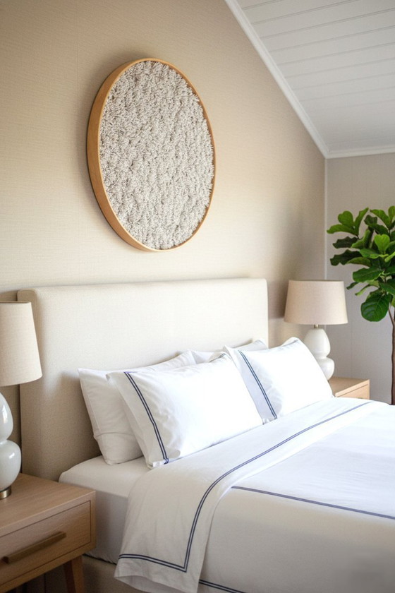 Image 1 of Ronde, gestructureerde 3D-wanddecoratie van klei met lijst: Luxe Slow Living