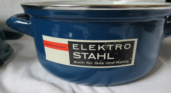 Image 1 of 3 potten geëmailleerd oud origineel retro vintage met deksel elektrisch staal