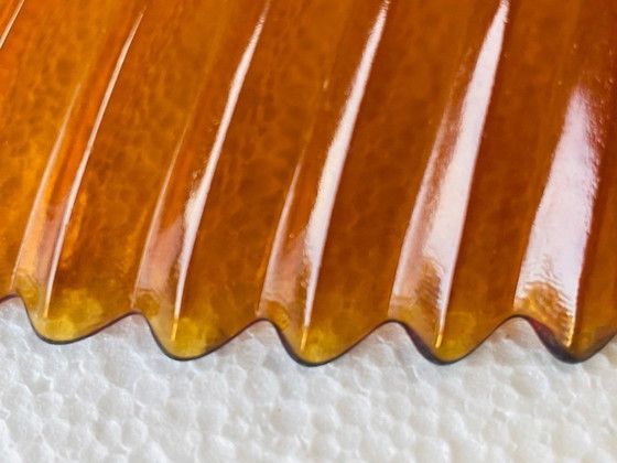 Image 1 of Coupe à fruits vintage en verre ambré à motifs tourbillonnants, style milieu du siècle, années 1970