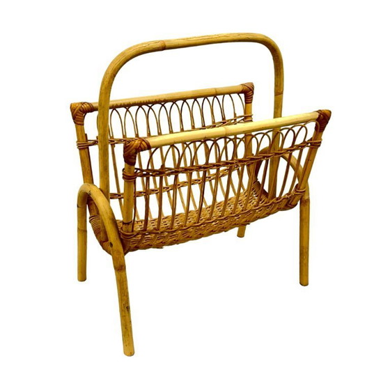 Image 1 of Vintage Wicker Newspaper Rack, Boho/PRL, Franco Albini Style, Italy 1970s