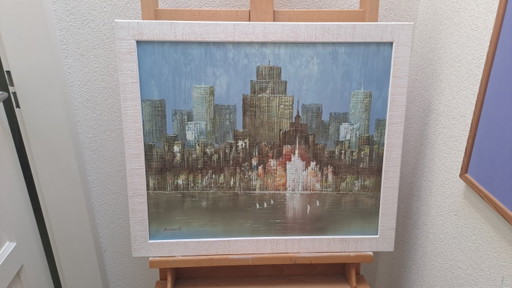 Bonsall – Signed skyline painting on canvas – 50 × 60 cm – schilderijen tekeningen, Wood