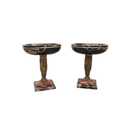 Französische Art-Deco-Schalen aus Marmor und Bronze, um 1920/30