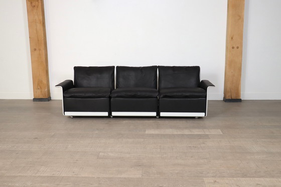 Image 1 of Dieter Rams Model 620 Three Seater Sofa in Black Leather for Vitsoe 1980s