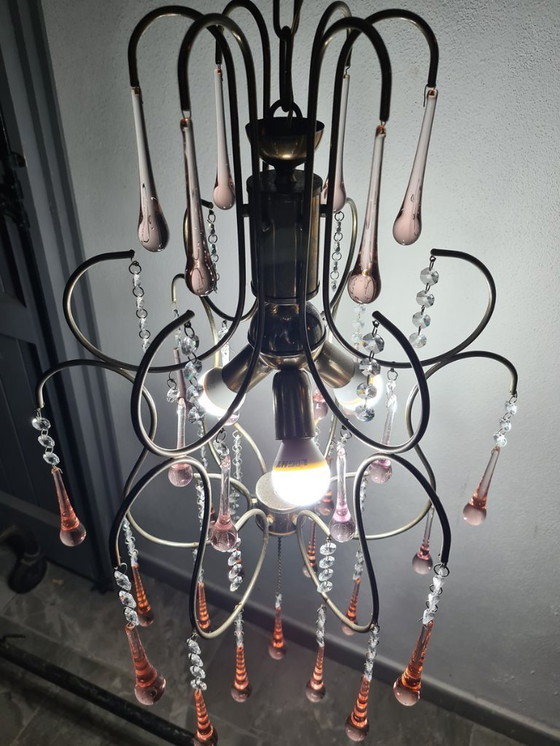 Image 1 of Lustre italien ancien en verre de Murano, Italie, années 1940