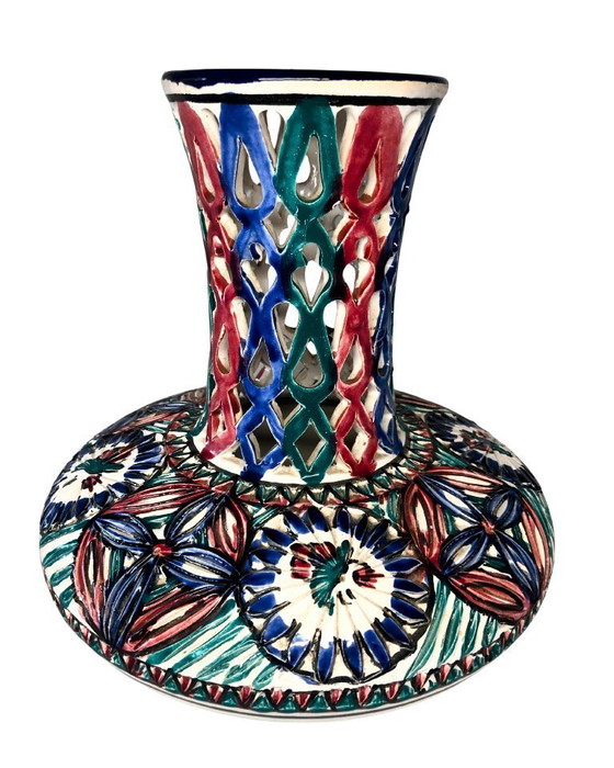 Image 1 of Large Vintage Nabeul Tunisia Vase - 25cm Height - 18cm Diameter - Office National de l'Artisanat