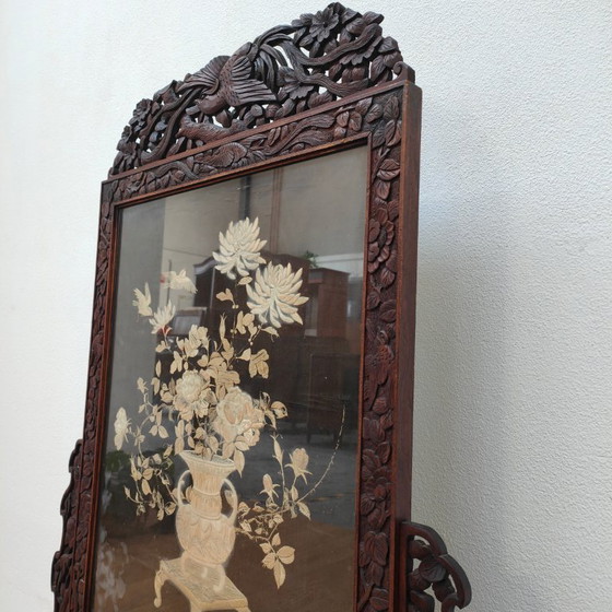 Image 1 of Paravent de cheminée ancien asiatique en bois, paravent décoratif