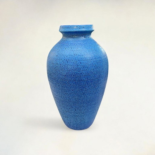 Rarität! Fohr Vintage West Germany Vase, Modell 390-35, Blaue Keramikvase mit Lava-Schaumglasur und Signatur
