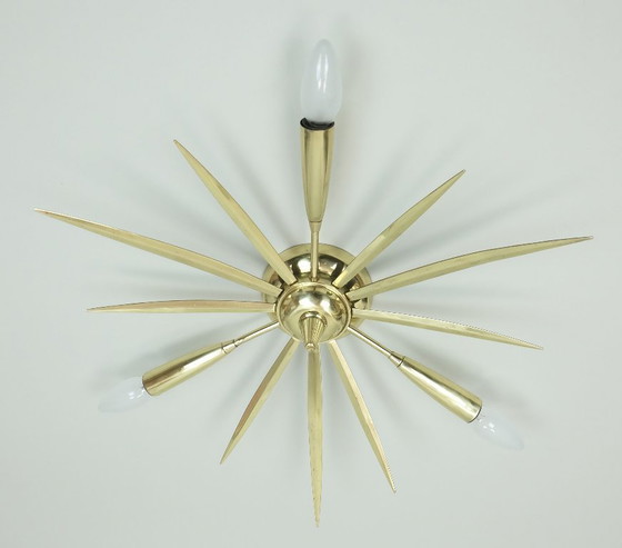 Image 1 of 50's mid century sputnik 3-light laiton CEILING FIXTURE