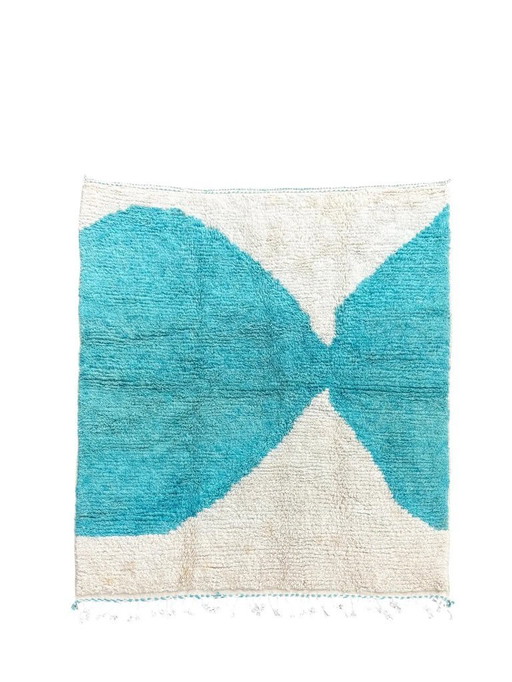 Modern Moroccan Blue and White Rug 180x230 cm – Handmade in Morocco – Berber Carpet - Moroccan Wool Rug