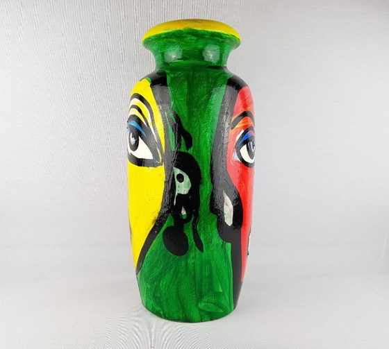 Image 1 of Vintage PETER ROBERT KEIL Handgeschilderde Scheurich Vaas Surrealistische Abstracte Kunst Berlijn 1983