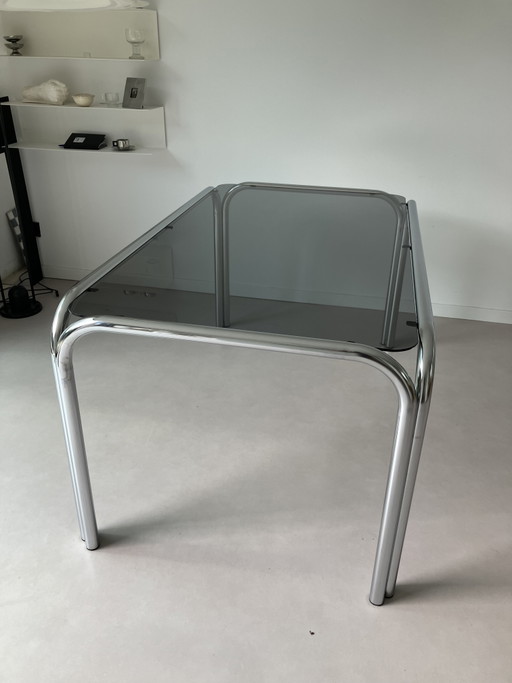 1970s - Chrome Dining Table - Smoked Glass – eettafels