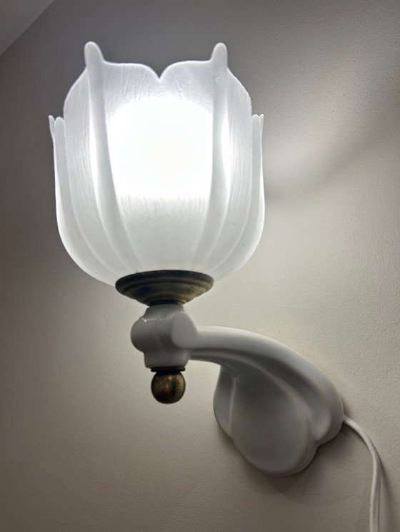 Image 1 of Par de apliques de pared de cerámica y vidrio, década de 1950.