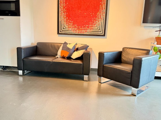 Brühl & Sippold Leren 2-Zitsbank + Fauteuil – Design – Zithoek, Leather, Metal (photo 2 of 9)