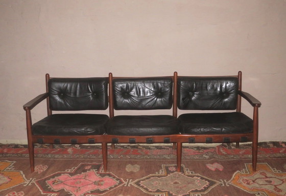 Image 1 of Cadett 3-Sitzer-Sofa aus Teakholz und Leder von Eric Merthen, Schweden, 1960er Jahre