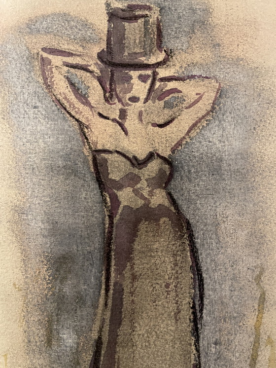Image 1 of Fashion Sketch Portrait Woman "Haut de Forme