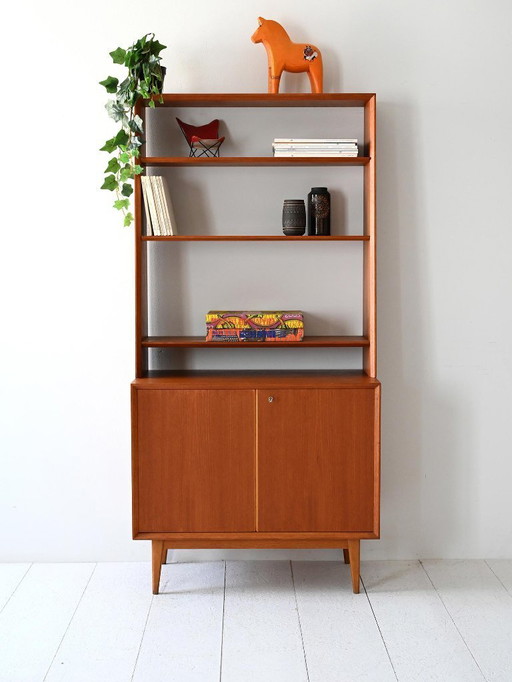 Scandinavische teakhouten boekenkast met opbergmeubel uit 1960