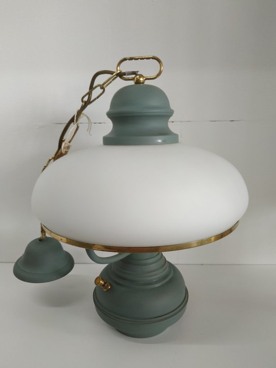 Image 1 of Schitterende Retro/vintage (elektrische)  mushroom 'olielamp' plafondlamp met 2 lichtbronnen 