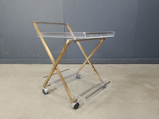 Image 1 of Vintage brass and lucite trolley, 1970s