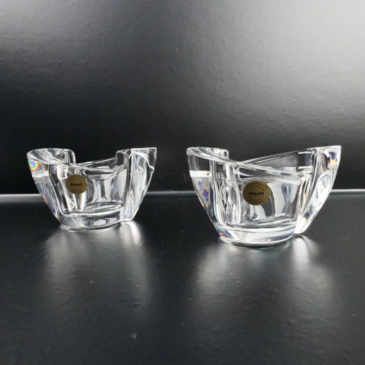 Bougeoirs chauffe-plat vintage en cristal Amalfi, lot de 2