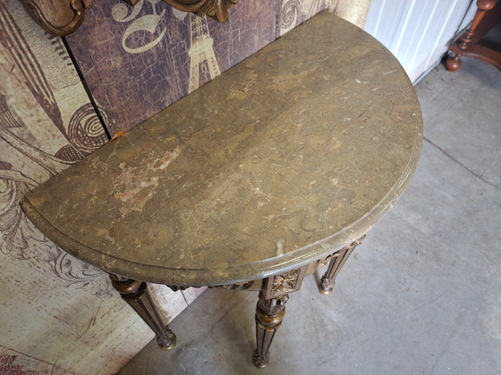 Image 1 of Antique Baroque wall console, side table. Hall table with mirror, dimensions: 71x38 cm and 82 cm high.