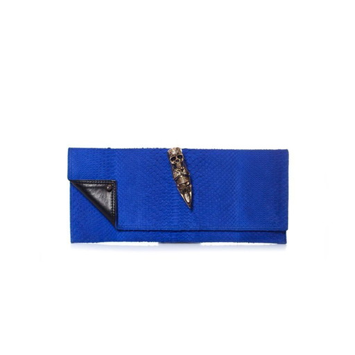 Maison Du Posh, pochette in pelle di serpente blu elettrico.