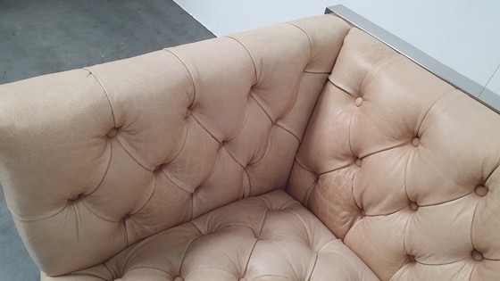 Image 1 of Chesterfield vintage design sofa camel beige leather cube model