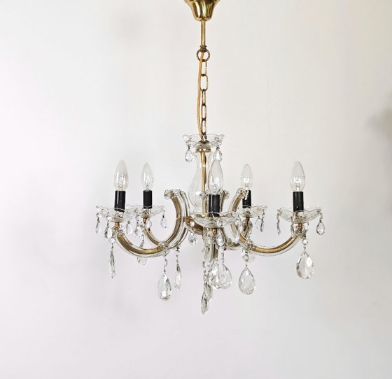 Image 1 of Antique French Chandelier with crystals Drops, 5 lights Baroque style dinning room chandelier