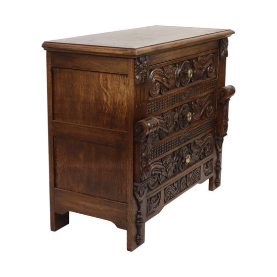 Vintage Oak Sculpted Chest of drawers Mythical Figures – Wood (photo 5 of 25)