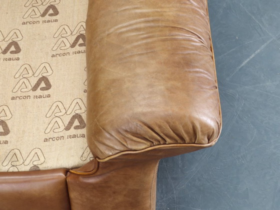 Image 1 of Een paar Arcon Italia loungefauteuils van cognacbruin buffelleer.