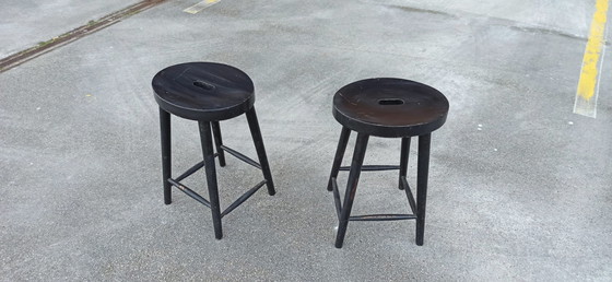 Image 1 of 2 x Vintage Wooden Stools