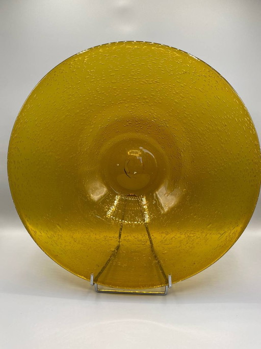 Large Amber Bubbled Glass Bowl – 1960s-1970s – glazen karaffen