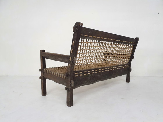 Unique solid oak and rope sofa, The Netherlands 1960's – Bankjes, Wood (photo 5 of 11)