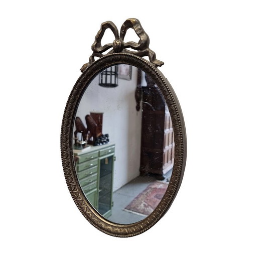 Specchio Francese Vintage a Fiocco con Bordo in Ottone