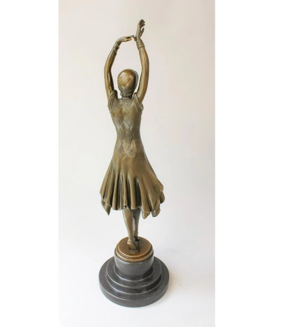 Image 1 of Scultura originale in bronzo. Danzatore Chiparus in bronzo con le mani alzate - Bronzo vintage. Decorazione.